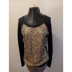 Womans Xtaran Black And Gold Sequin Top Size M.
